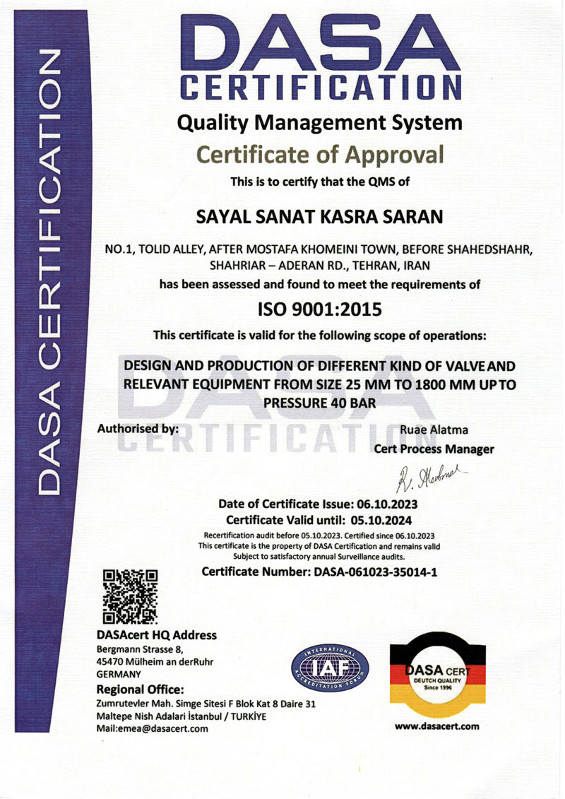 گواهینامه ISO-9001-DASA شرکت سیال صنعت کسری ساران 